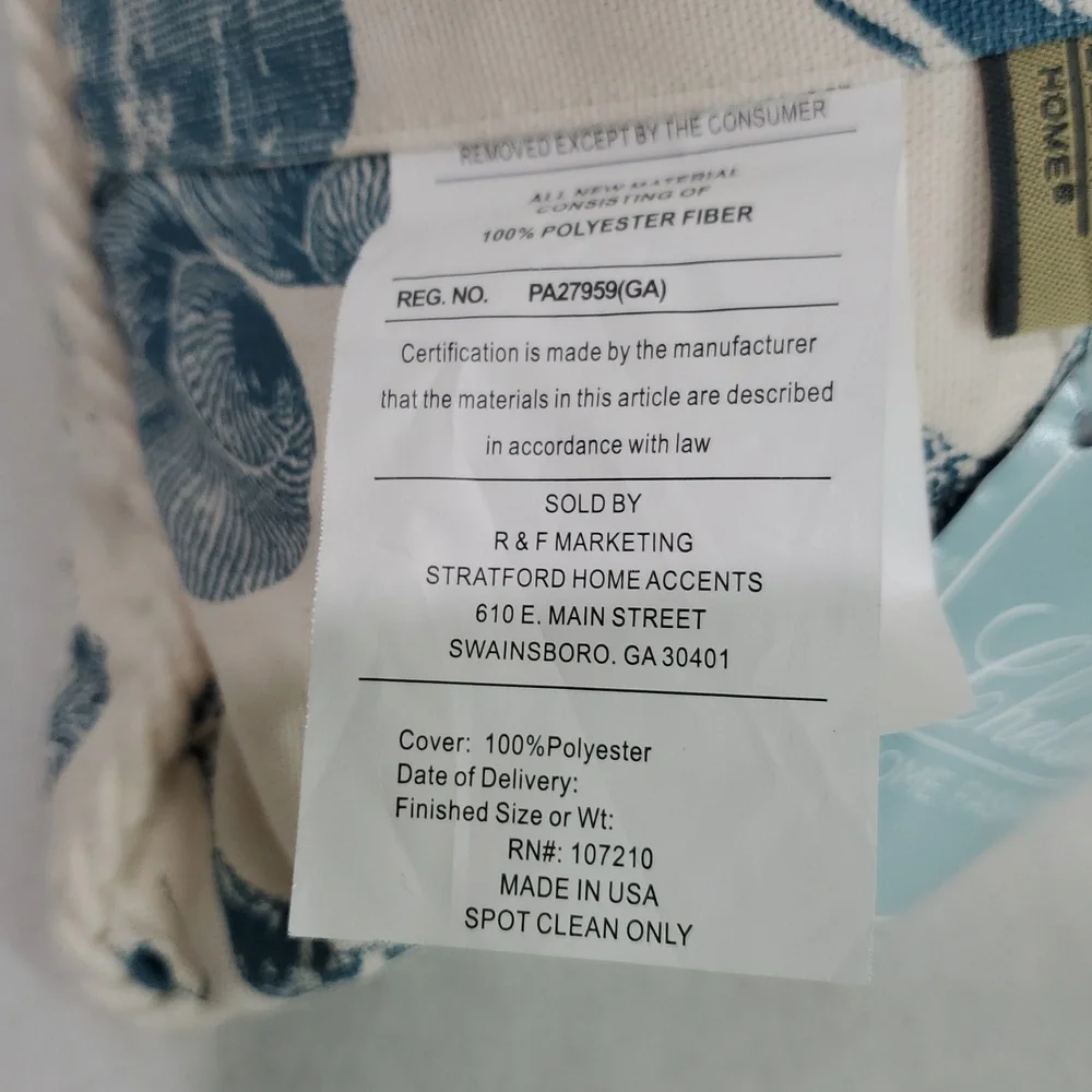 NWT Stratford Beach House Shell Coastal Canvas Down Filled Nautical Decor Pillow